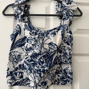 Abercrombie & Fitch Navy and White Floral Tank Top